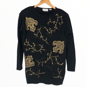 90’s Vintage Beaded Embroidered Lambswool Angora Long Sleeve Sweater size Small